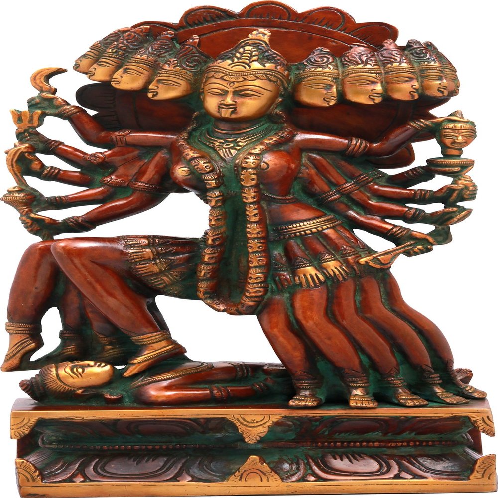 Exotic India Goddess Mahakali - Brass Statue - Color Double Chola Color
