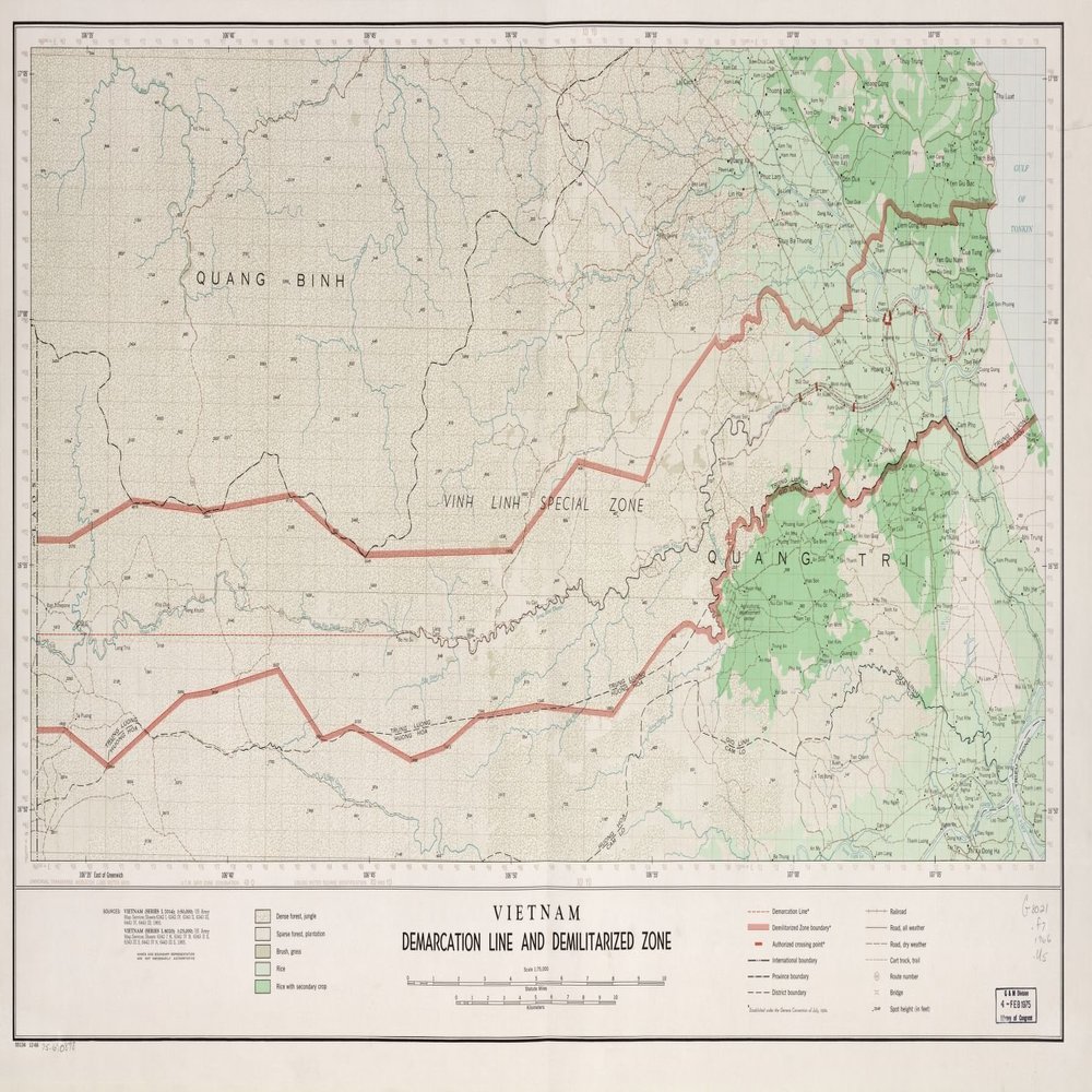 16" x 24" 1966 Map Of Vietnam Demarcation Line & Demilitarized Zone