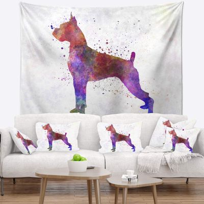 Designart ' Boxer in Watercolor' Animal Tapestry Blanket Dcor Wall Art for Home and Office, Created On Lightweight Polyester Fabric XX-Large: 78" x 92"