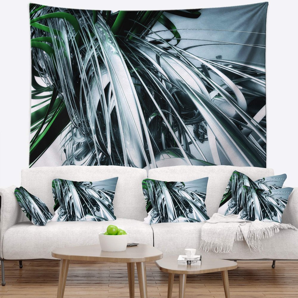 Designart ' 3D Green Black' Abstract Tapestry Blanket Dcor Wall Art for Home and Office, Created On Lightweight Polyester Fabric x Large: 92 in. x 78 in