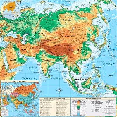 Gifts Delight Laminated 24x24 Poster: Asia Physical Map Mr. McAllisters English