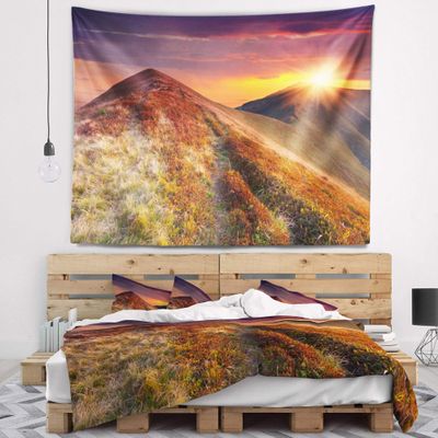 Designart ' Autumn Hills with Colorful Grass' Landscape Photography Tapestry Blanket Dcor Wall Art for Home and Office, Created On Lightweight Polyester Fabric x Large: 92" x 78"