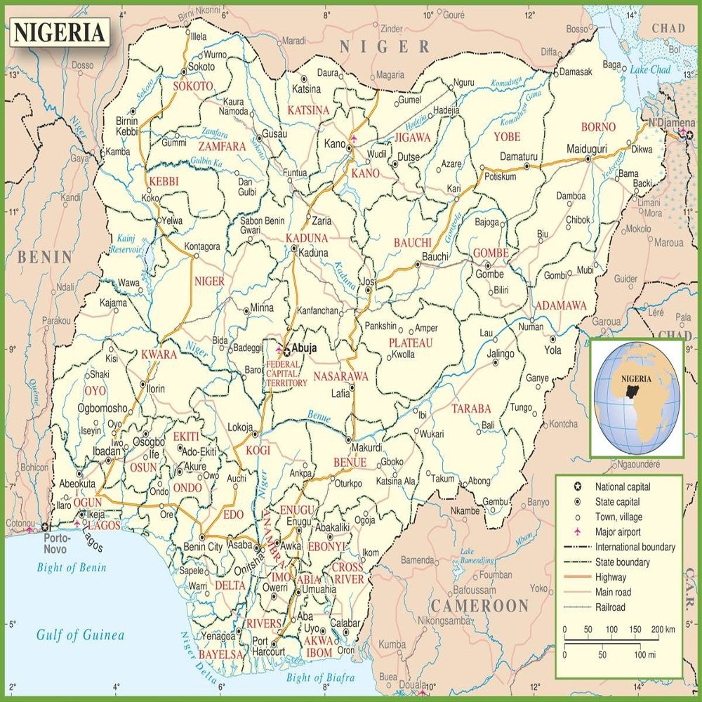Gifts Delight Laminated 31x24 Poster: Nigeria Political map