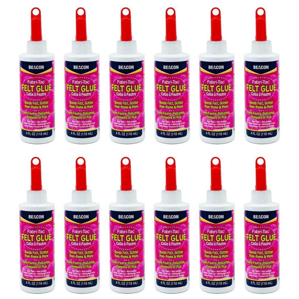 BEACON Felt Glue - Fast Fix for All Felt Projects, Non-Toxic, Dries Clear, Great for Kids, Washer-Friendly, 4-Ounce, 12-Pack