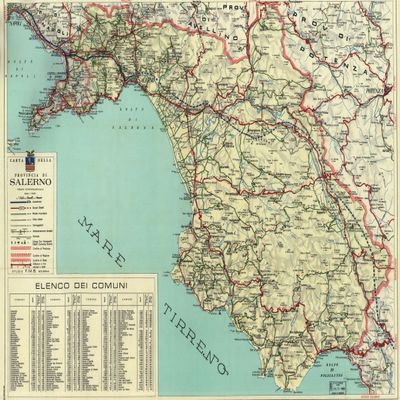 16" x 24" 1966 Map Of Salerno Province