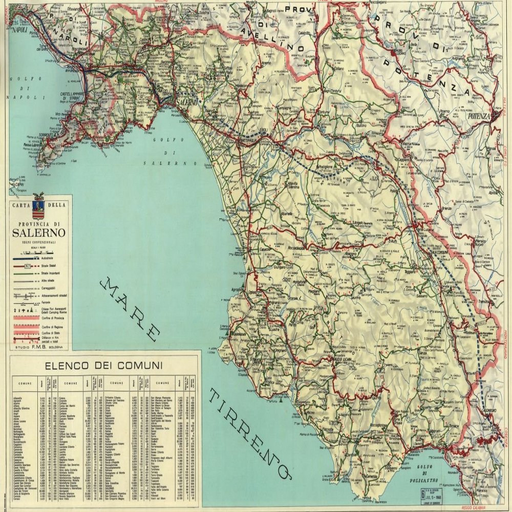 16" x 24" 1966 Map Of Salerno Province