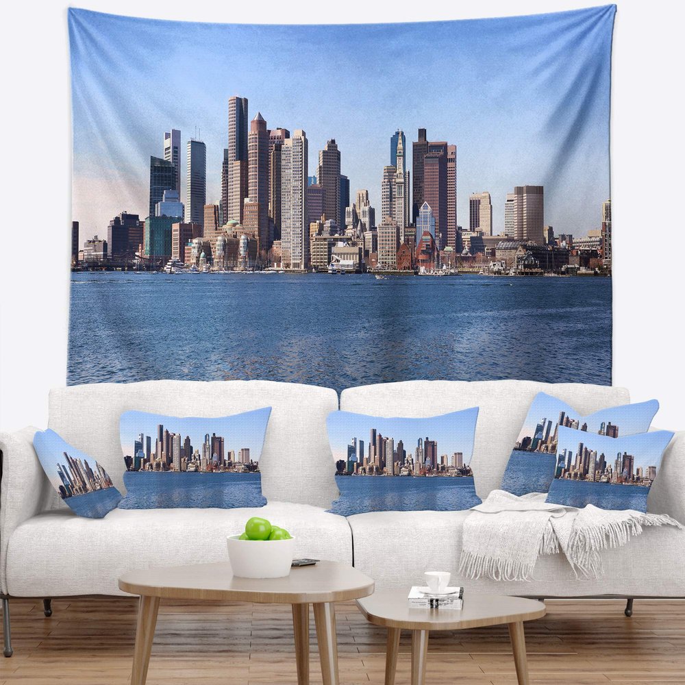 Designart ' Boston Skyline Panorama' Cityscape Photo Tapestry Blanket Dcor Wall Art for Home and Office x Large: 92 in. x 78 in