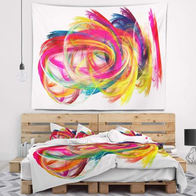 Designart ' Colorful Thick Strokes' Abstract Tapestry Blanket Dcor Wall Art for Home and Office, Created On Lightweight Polyester Fabric x Large: 92 in. x 78 in
