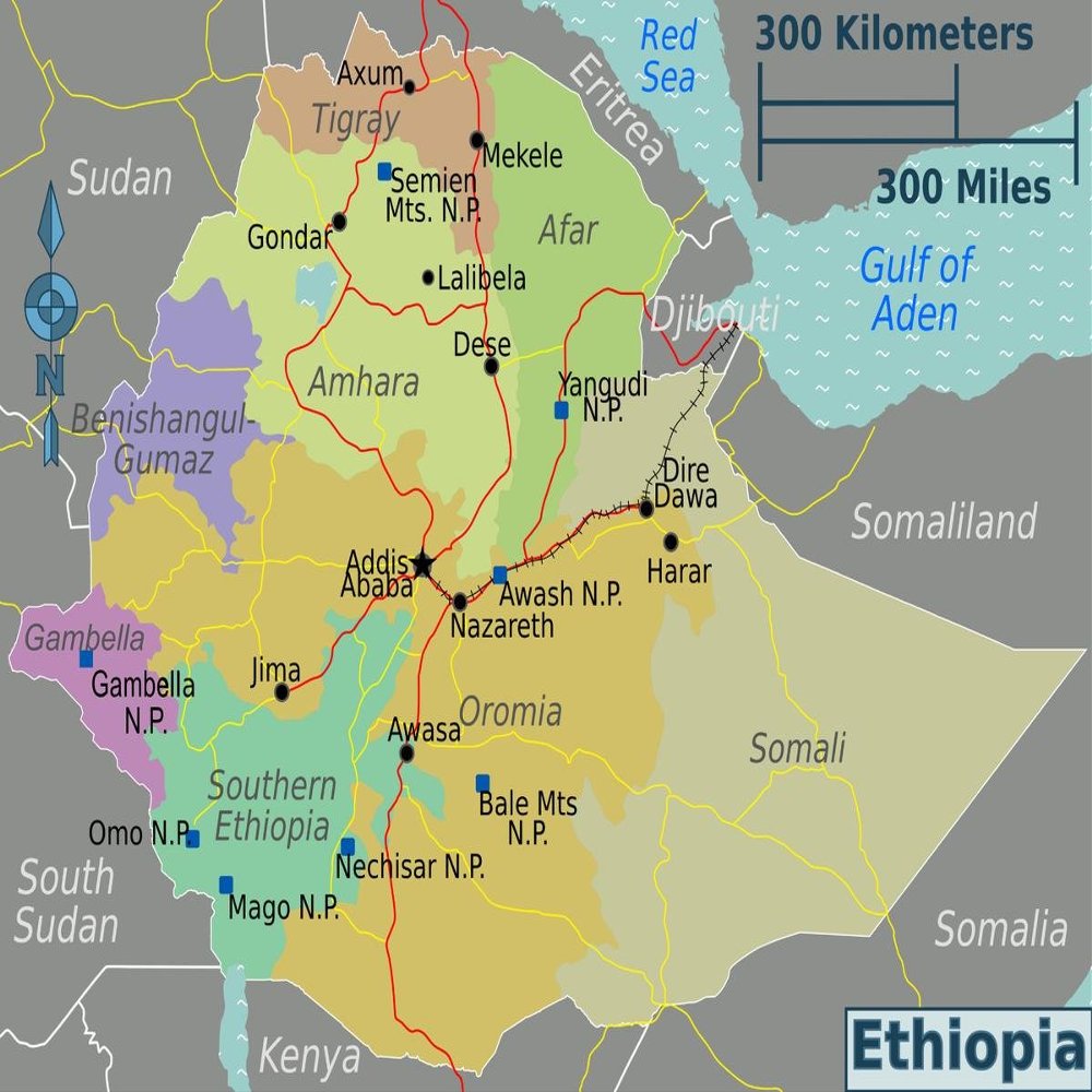 Gifts Delight Laminated 31x24 Poster Ethiopia Regions map