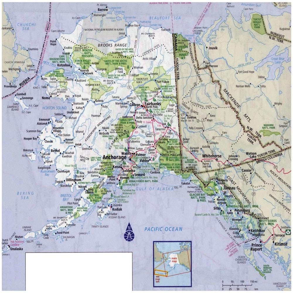 Laminated 28x24 Poster: Road Map of Alaska Adriftskateshop