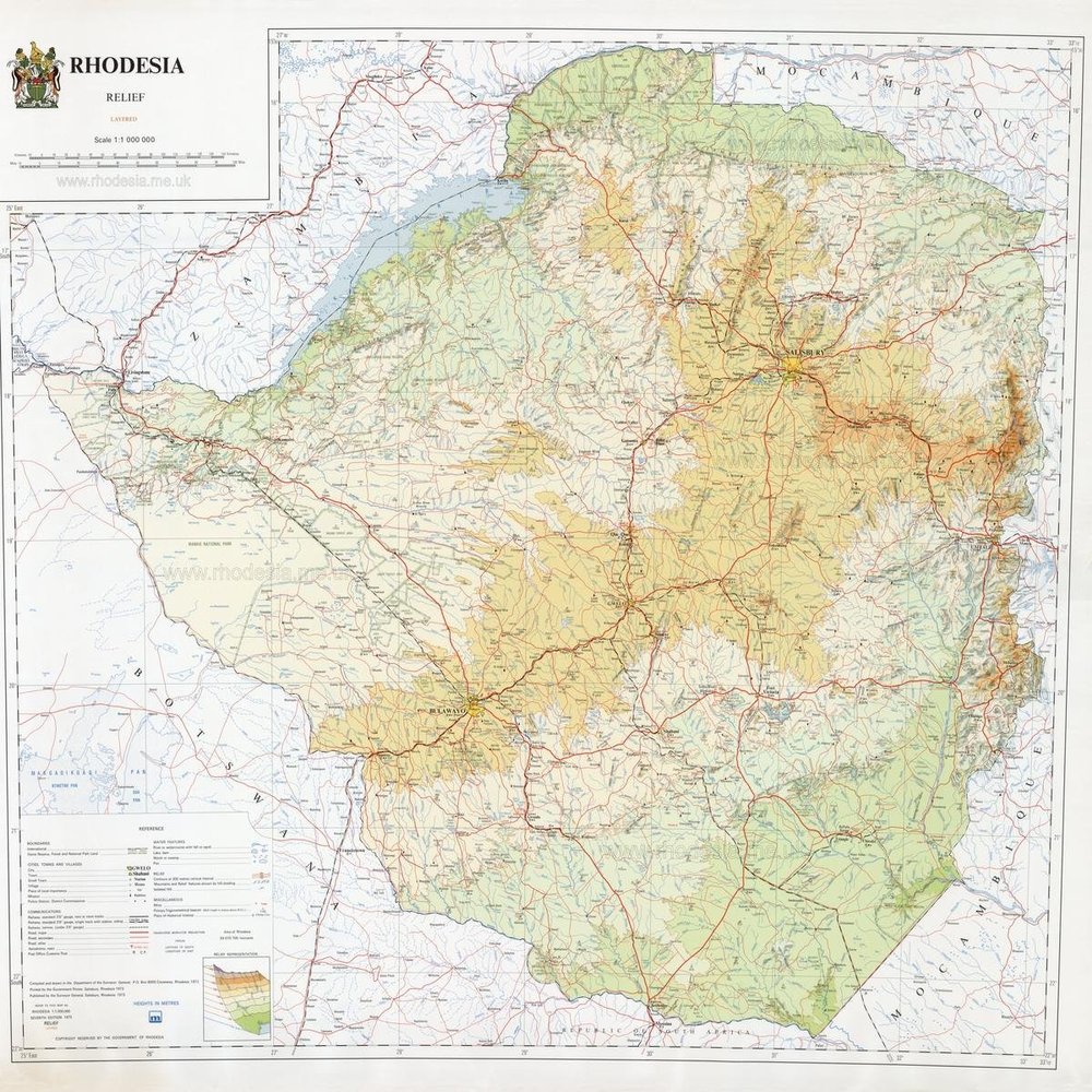 Gifts Delight Laminated 25x24 Poster: Physical Map - Rhodesian Maps Archive of Rhodesia