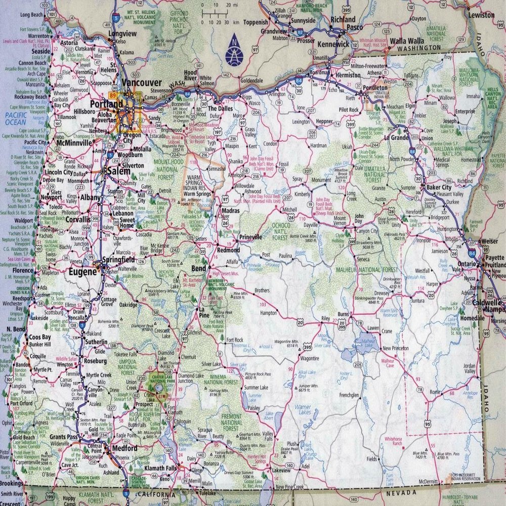 Gifts Delight Laminated 29x24 Poster: Road Map - Map of Oregon - 100 More Photos