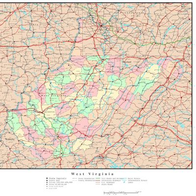 Gifts Delight Laminated 24x25 Poster: West Virginia Political Map