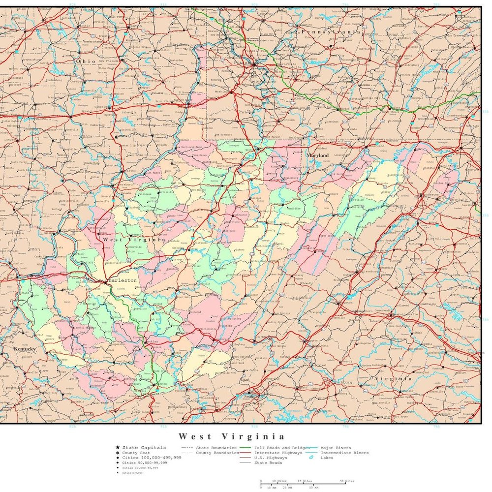 Gifts Delight Laminated 24x25 Poster: West Virginia Political Map