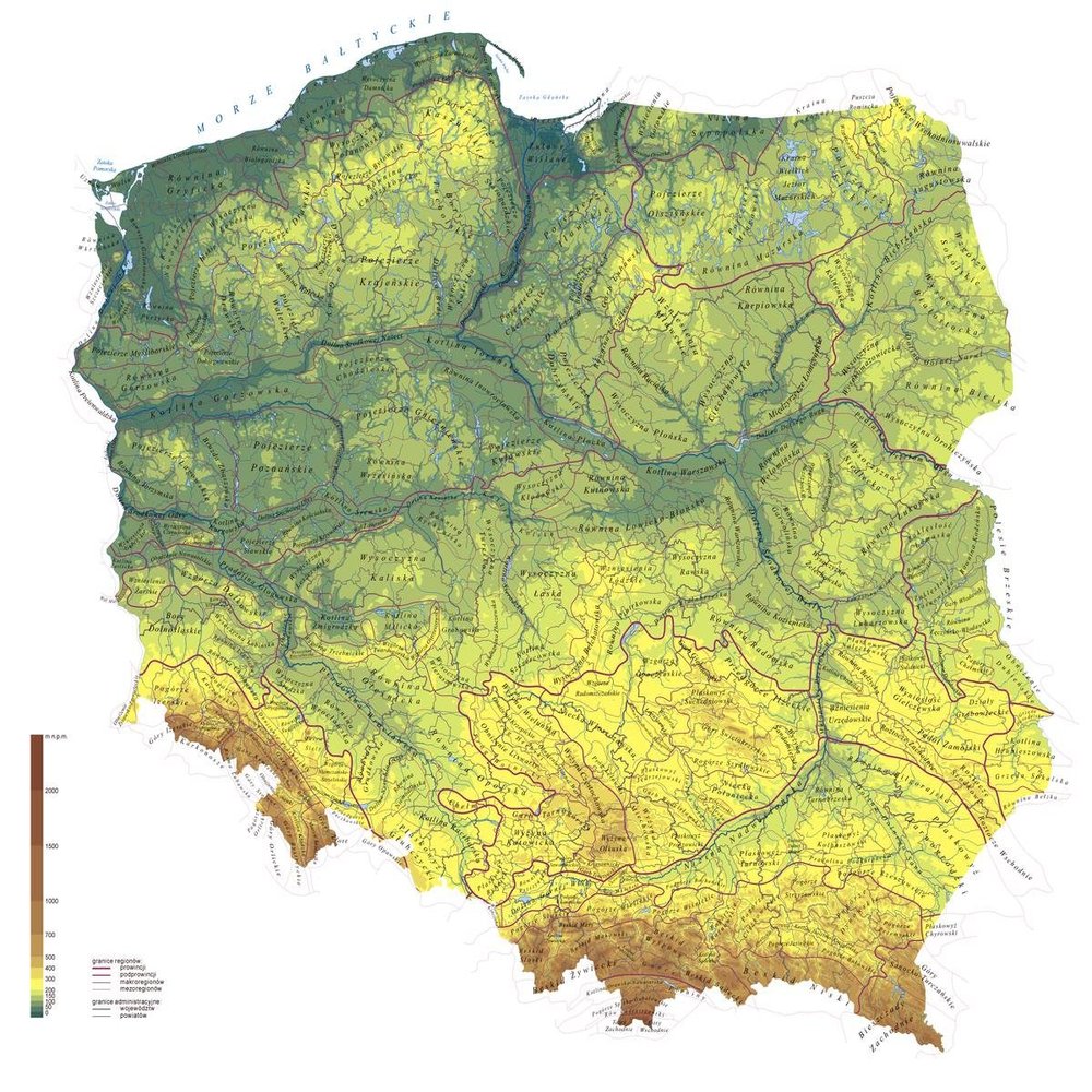 Gifts Delight Laminated 26x24 Poster: Large Detailed Physical map of Poland Poland Europe Mapsland Maps of The World