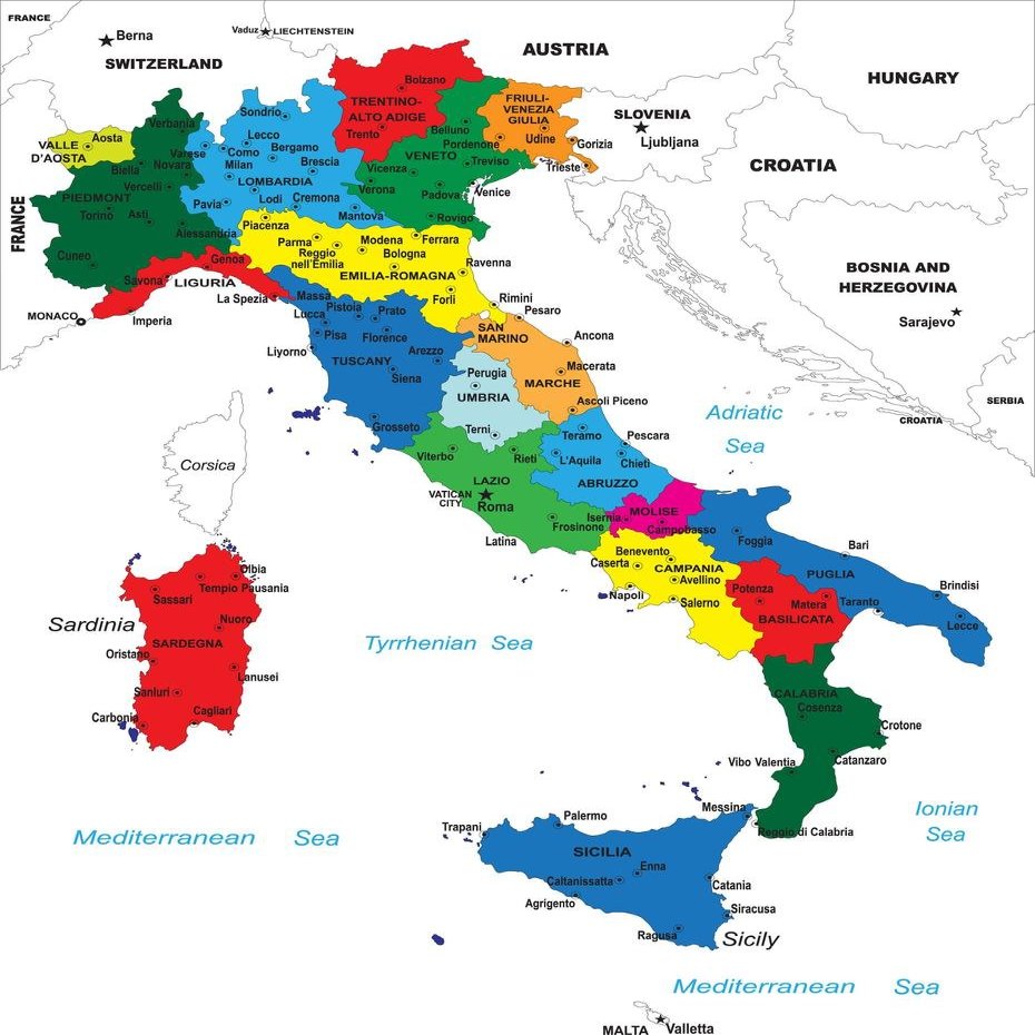 Gifts Delight Laminated 24x31 Poster: Political Map - Map Italy