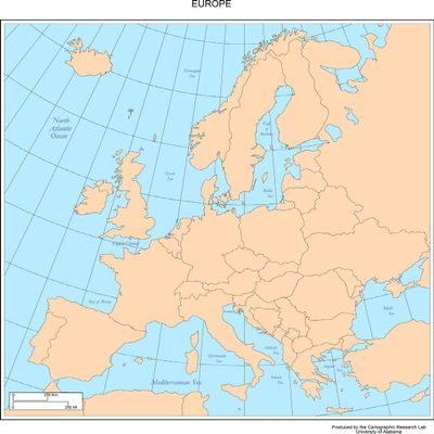 Gifts Delight Laminated 24x25 Poster: Physical Map - Europe Map with Cities - Blank Outline map of Europe-