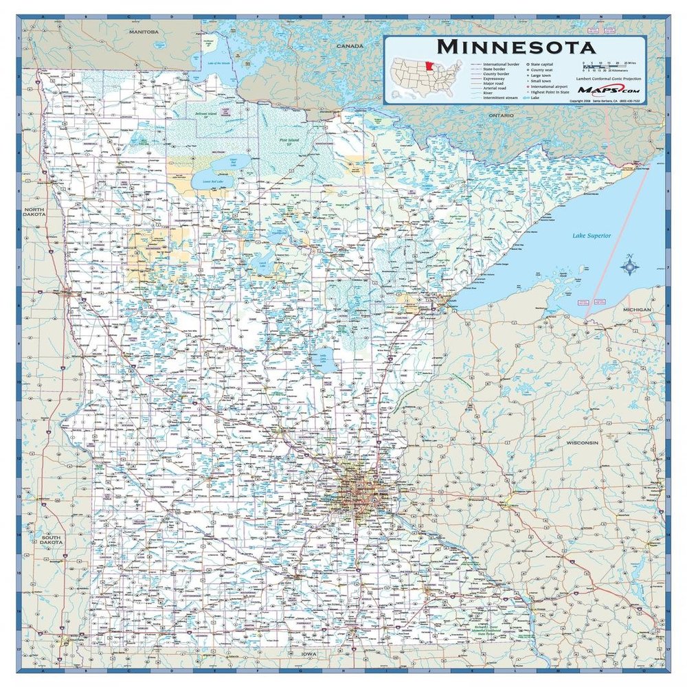 Laminated 24x27 Poster: Road Map - Minnesota Highway Wall Map