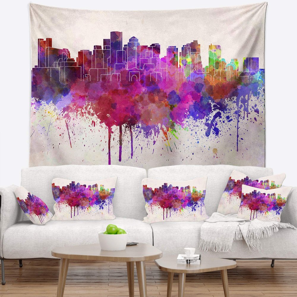 Designart ' Boston Skyline' Cityscape Tapestry Blanket Dcor Wall Art for Home and Office, Created On Lightweight Polyester Fabric x Large: 92 in. x 78 in