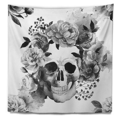Designart ' Peony Watercolor Skull' Abstract Tapestry Blanket Dcor Wall Art for Home and Office, Created On Lightweight Polyester Fabric Large: 50 in. x 60 in