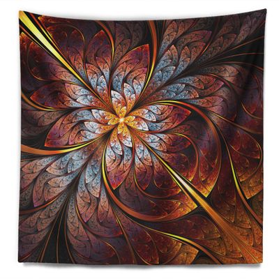 Designart ' Fractal Flower Red and Blue' Floral Tapestry Blanket Dcor Wall Art for Home and Office, Created On Lightweight Polyester Fabric XX-Large: 78 in. x 92 in