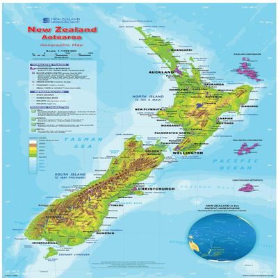 Gifts Delight Laminated 24x34 Poster: Physical Map - Geographic Map of New Zealand