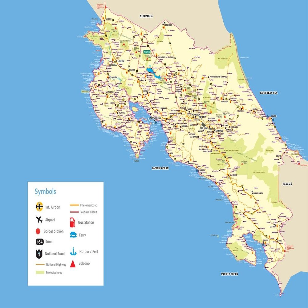 Gifts Delight Laminated 31x24 High Quality Poster: Road Map - Large detailed road and highways map of Costa Rica. Costa Rica large detailed road and highways