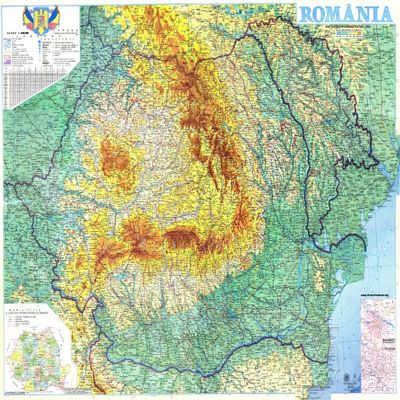 Gifts Delight Laminated 33x24 Poster: Large Detailed Physical map of Romania. Romania Large Detailed Physical mapMaps