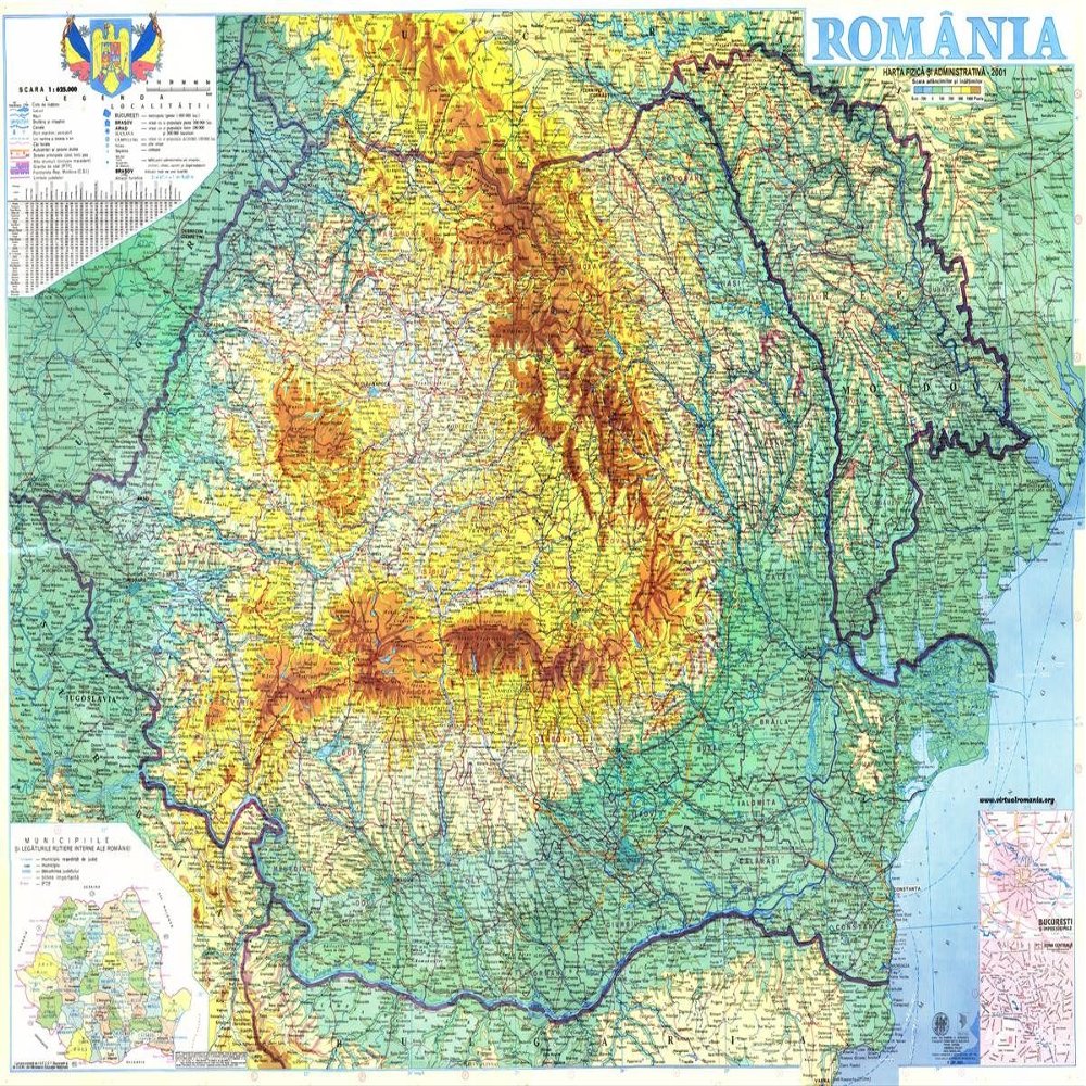 Gifts Delight Laminated 33x24 Poster: Large Detailed Physical map of Romania. Romania Large Detailed Physical mapMaps