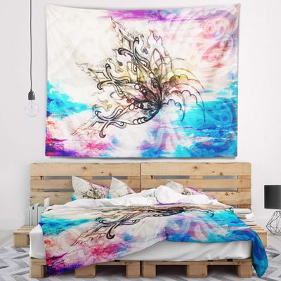 Designart Blue Paper Flower and Flame, X-Large/92 x 78"