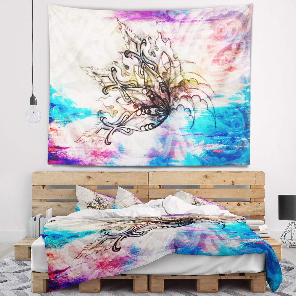 Designart Blue Paper Flower and Flame, X-Large/92 x 78"