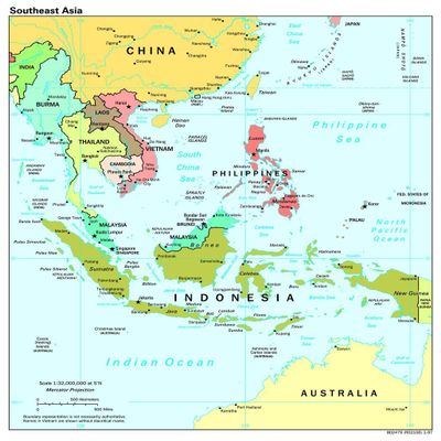 Gifts Delight Laminated 24x28 Poster: Large Scale Political Map of Southeast Asia with Capitals - 1997