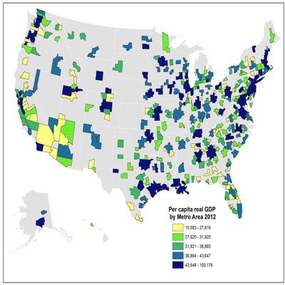 Gifts Delight Laminated 31x24 Poster: Economic Map - Americas Most Productive Metros - CityLab