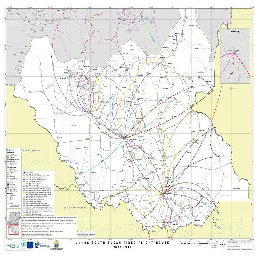 Gifts Delight Laminated 33x24 Poster: Resource Map - Sudan UNHAS South Sudan Fixed Flight Route March 2011 - Sudan ReliefWeb