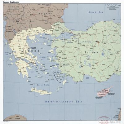 Gifts Delight Laminated 27x24 Poster: Large Detailed Political map of Aegean Sea Region with Roads, Railroads and Major Cities - 2006