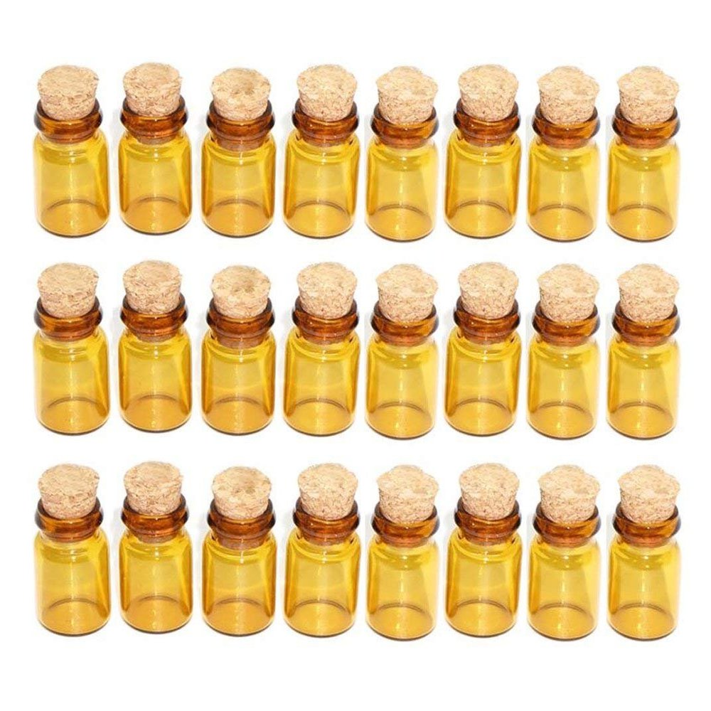 50PCS 0.5ml Mini Glass Wish Bottles with Corks Stoppers Small Bottle Decoration Crafts Vials Jars Gift DIY Bottles Decoration Message Weddings Wish Jewelry Party Favors(Brown)