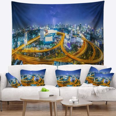 Designart ' Bangkok City' Cityscape Photography Tapestry Blanket Dcor Wall Art for Home and Office Large: 60 in. x 50 in