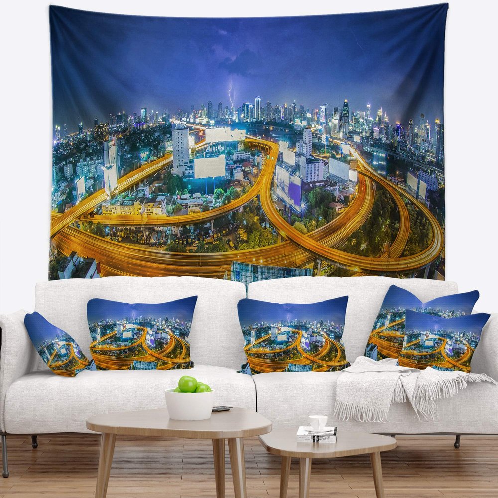 Designart ' Bangkok City' Cityscape Photography Tapestry Blanket Dcor Wall Art for Home and Office Large: 60 in. x 50 in