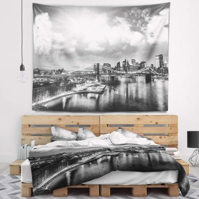 Designart ' Amazing Night in New York City' Cityscape Photo Tapestry Blanket Dcor Wall Art for Home and Office, Created On Lightweight Polyester Fabric Medium: 39 in. x 32 in