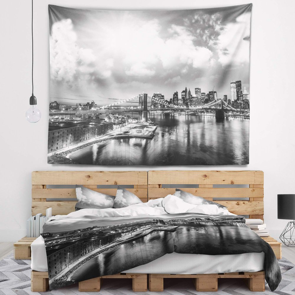 Designart ' Amazing Night in New York City' Cityscape Photo Tapestry Blanket Dcor Wall Art for Home and Office, Created On Lightweight Polyester Fabric Medium: 39 in. x 32 in