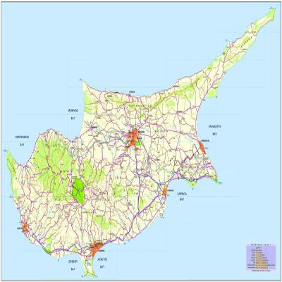 Gifts Delight Laminated 40x24 Poster: Road Map of Cyprus Tourist Map of Cyprus Maps of Districts in Cyprus