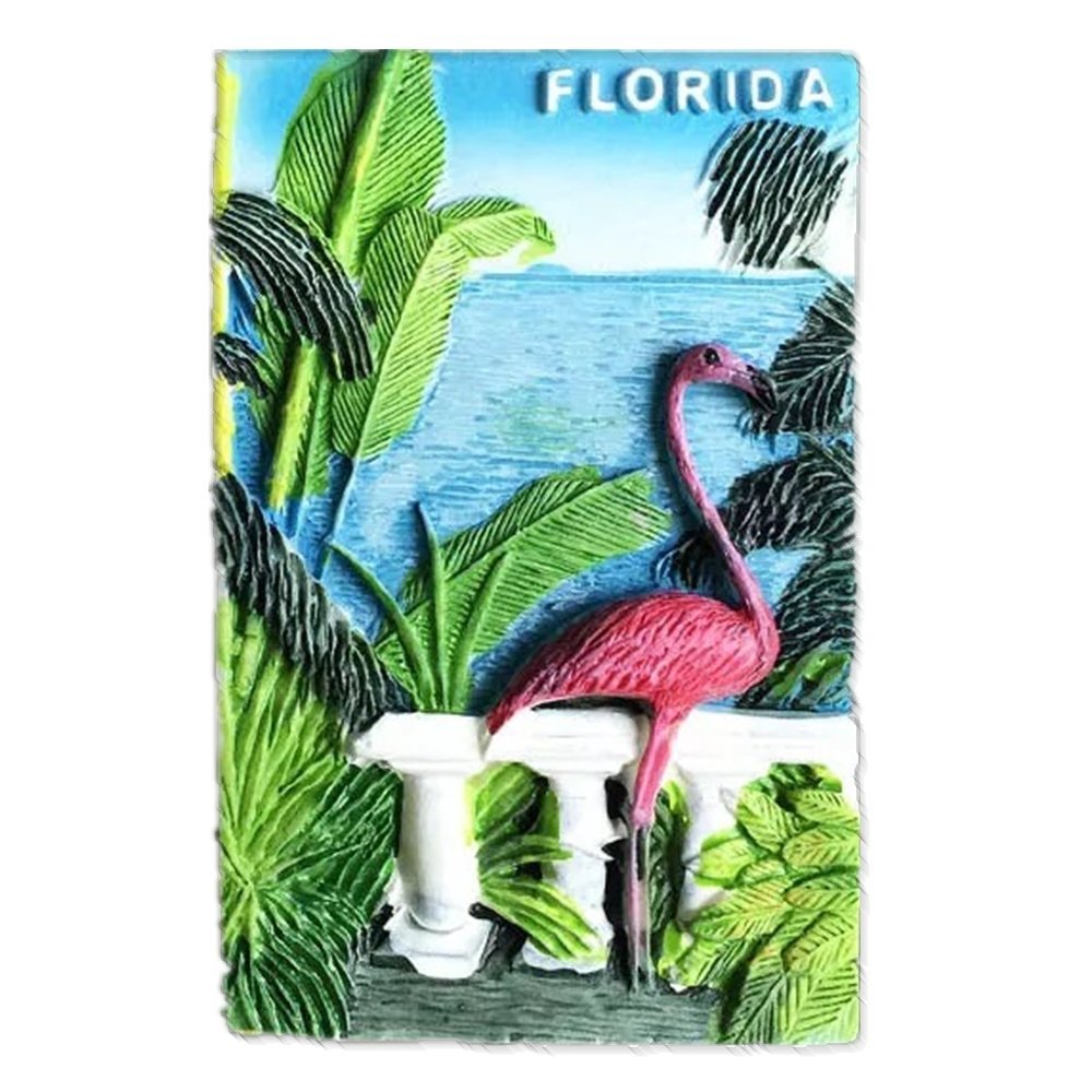 Flamingo Florida America Resin 3D Strong Fridge Magnet Souvenir Tourist Gift Chinese Magnet Hand Made Craft Creative Home and Kitchen Decoration Magnetic Sticker