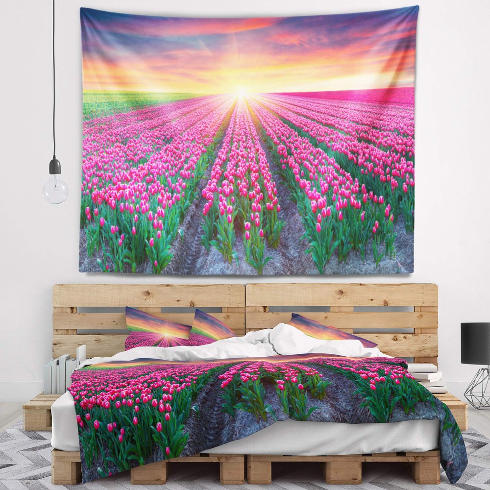 Designart ' Blooming Tulips at Sunrise' Photography Tapestry Blanket Dcor Wall Art for Home and Office x Large: 92 in. x 78 in
