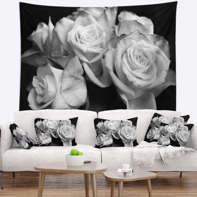 Designart ' Bunch of Roses Black and White' Floral Tapestry Blanket Dcor Wall Art for Home and Office x Large: 92 in. x 78 in
