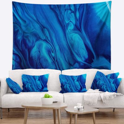 Designart ' Dark Blue Acrylic Paint Mix' Abstract Tapestry Blanket Dcor Wall Art for Home and Office, Created On Lightweight Polyester Fabric x Large: 92 in. x 78 in