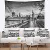 Designart ' Beautiful Black and White London View' Cityscape Tapestry Blanket Dcor Wall Art for Home and Office, Created On Lightweight Polyester Fabric Large: 60 in. x 50 in view 1