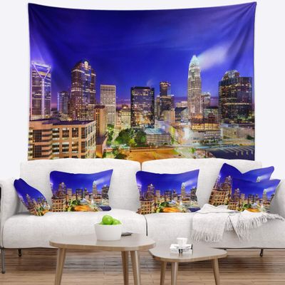 Designart ' Charlotte North Carolina Cityscape Tapestry Blanket Dcor Wall Art for Home and Office, Created On Lightweight Polyester Fabric x Large: 92 in. x 78 in