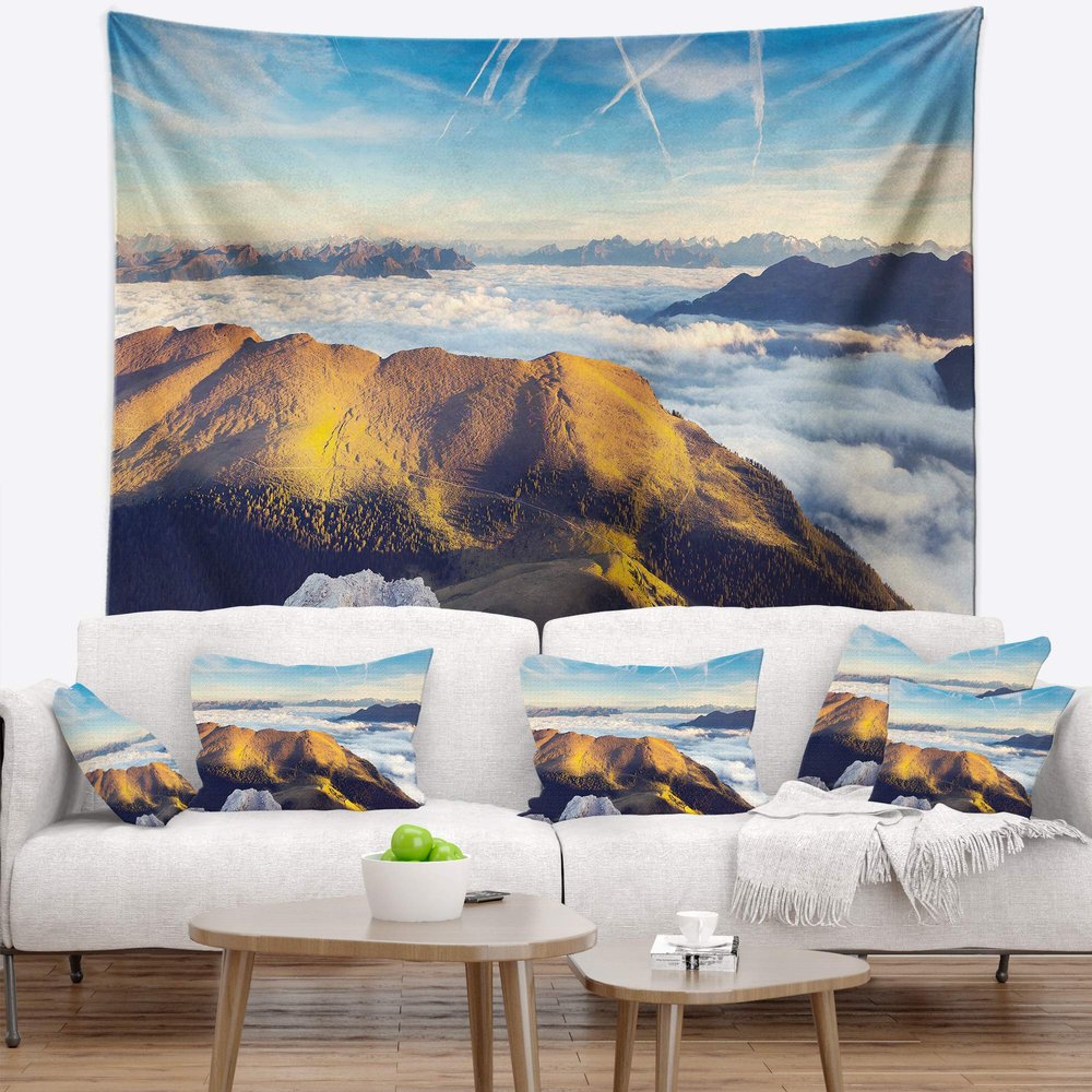 Designart ' Fantastic View of Val Gardena Valley' Seashore Tapestry Blanket Dcor Wall Art for Home and Office, Created On Lightweight Polyester Fabric Medium: 39 in. x 32 in