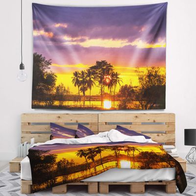 Designart ' Colorful Flooded Field at Sunset' Landscape Tapestry Blanket Dcor Wall Art for Home and Office x Large: 92 in. x 78 in