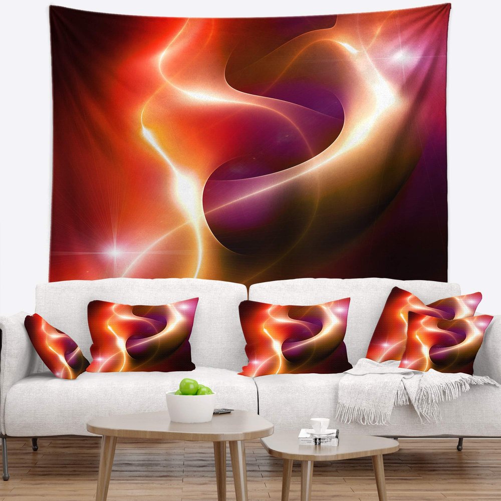 Designart Warm Red Fractal Design' Abstract Tapestry Blanket Dcor Wall Art for Home and Office Medium: 32" x 39"